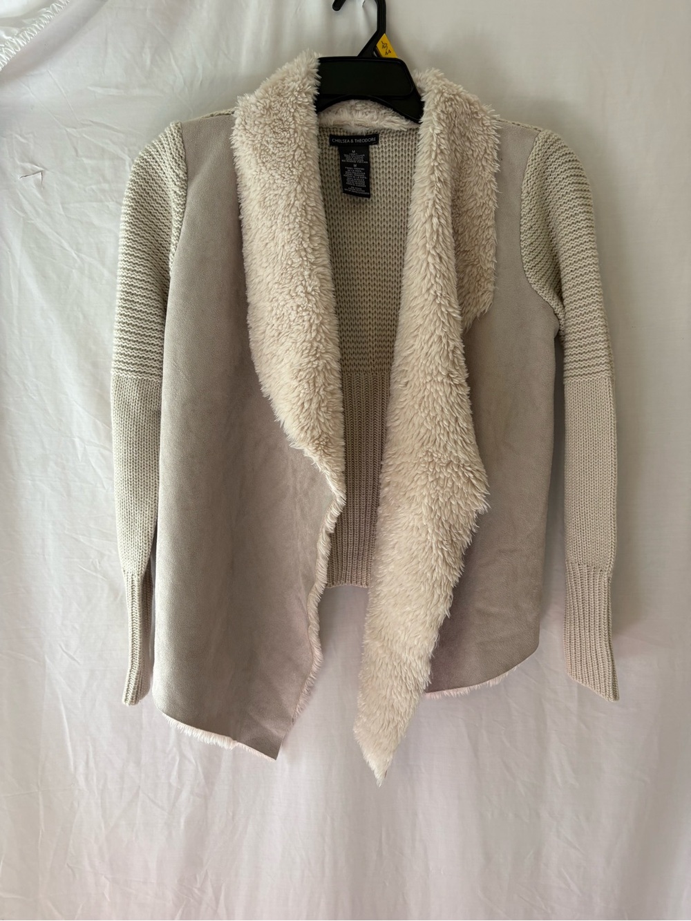 Chelsea & Theodore Cream Sherpa-Trim Open Front Cardigan